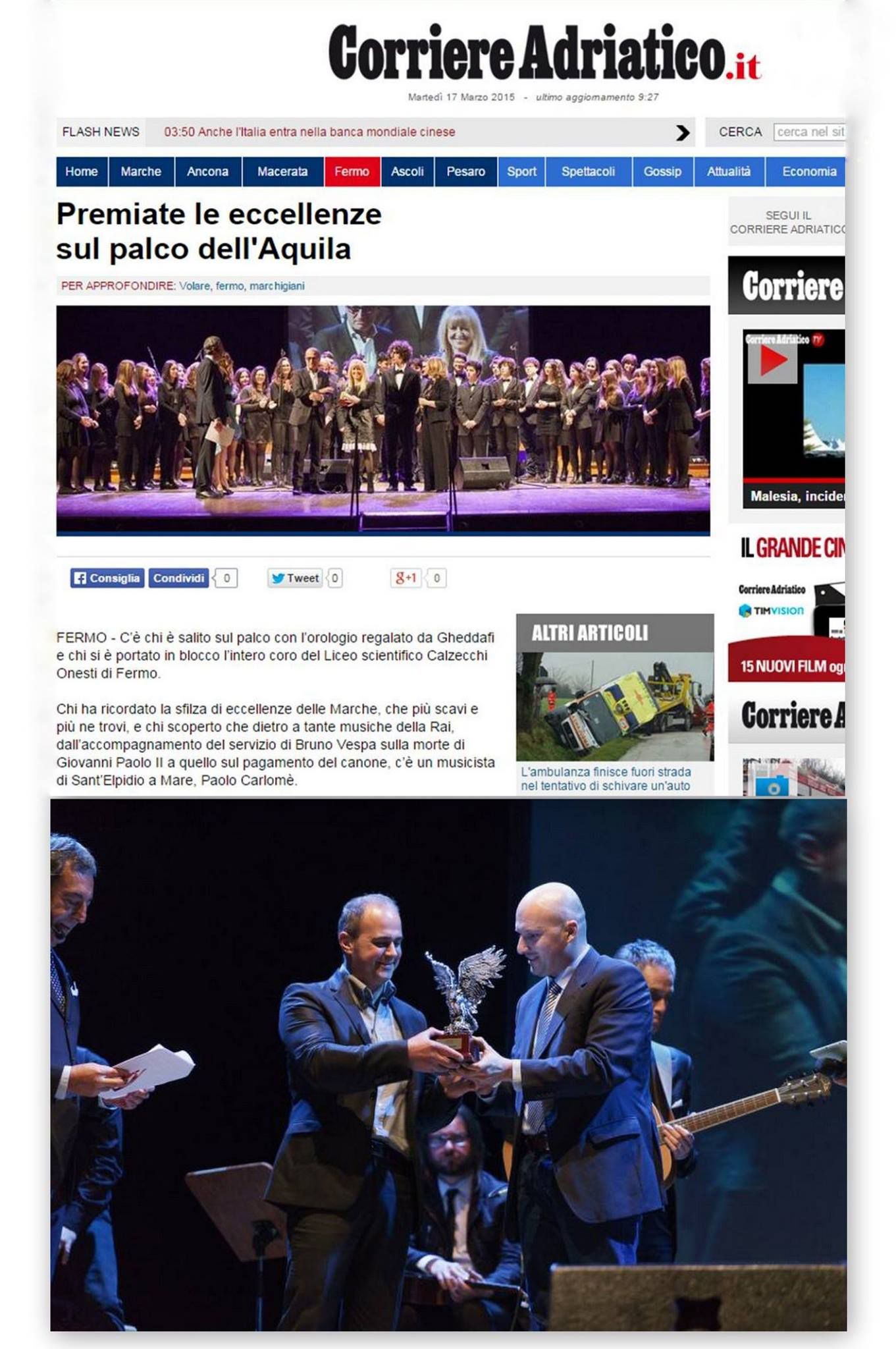 Volare - premio marchigiani d'autore con il giornalista RAI Attilio Romita Teatro dell'Aquila - Fermo Italy 15-03-2015
