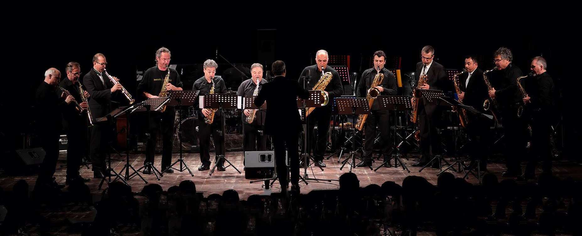 Durante l&#039;esecuzione del brano &quot;The Wolves&quot;. Ensemble di sassofoni composto dai docenti dei Conservatori d’Italia, diretto da Paolo Carlomè, Teatro Augusteo - Salerno, 06.03.2017